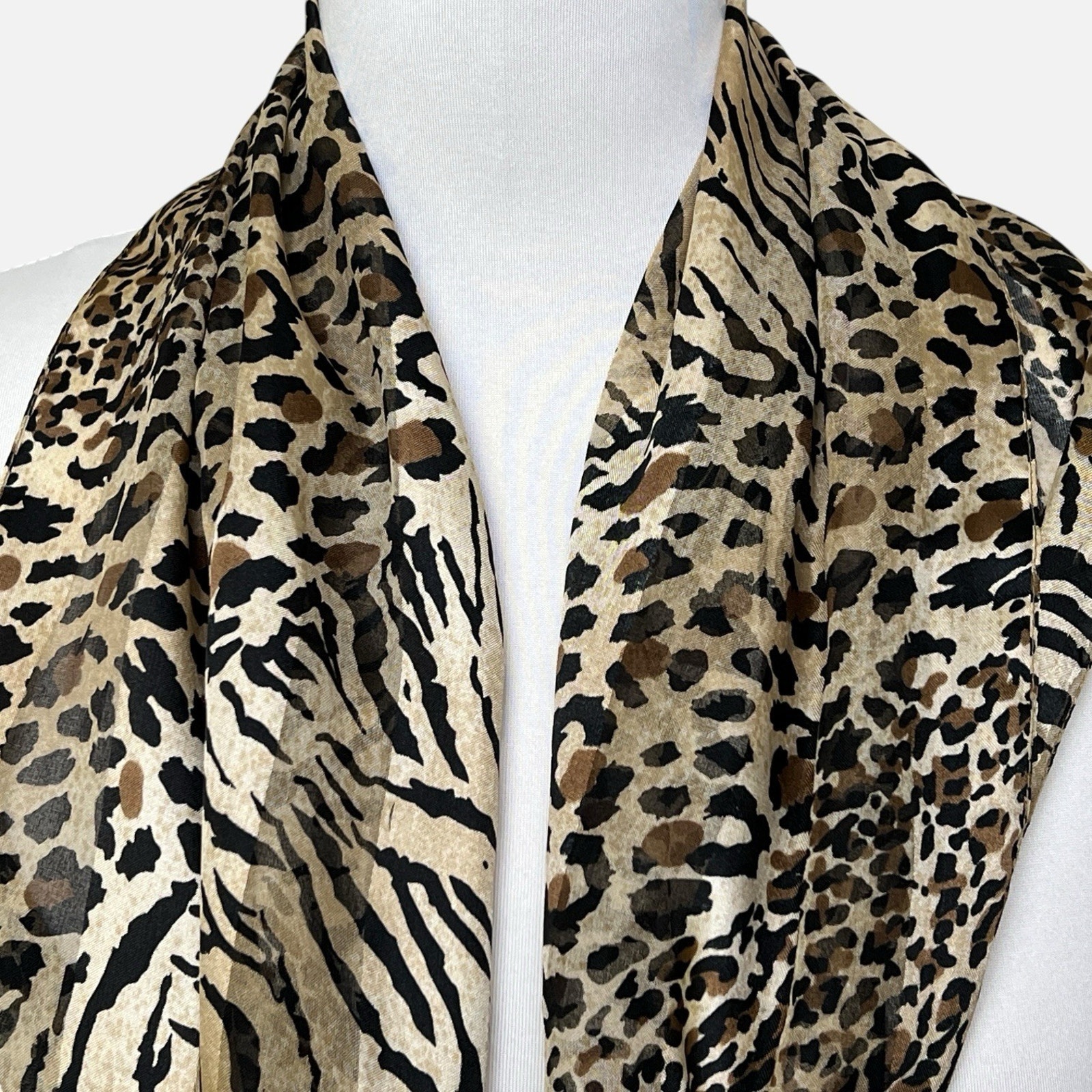 Animal Print Scarf Rectangle 13x57 Brown Black Wrap Lightweight Flowy Fashion